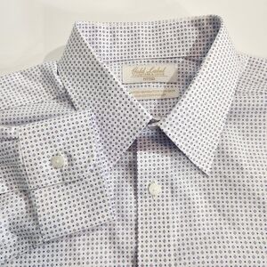 Roundtree Yorke Gold Label Men's Shirt Size 17 34 White Lilac Fitted Poplin 59